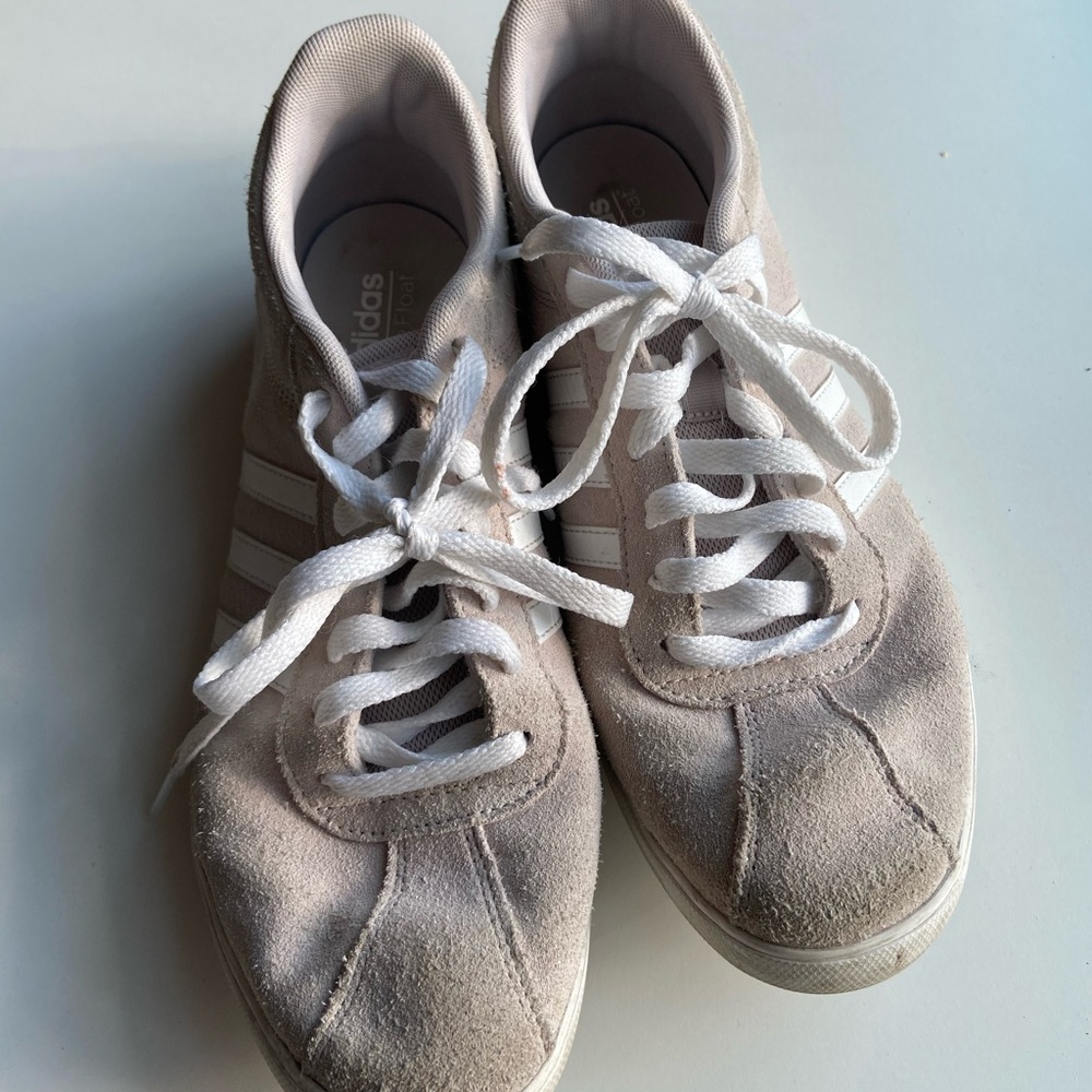 dusty pink and white adidas shoes!!